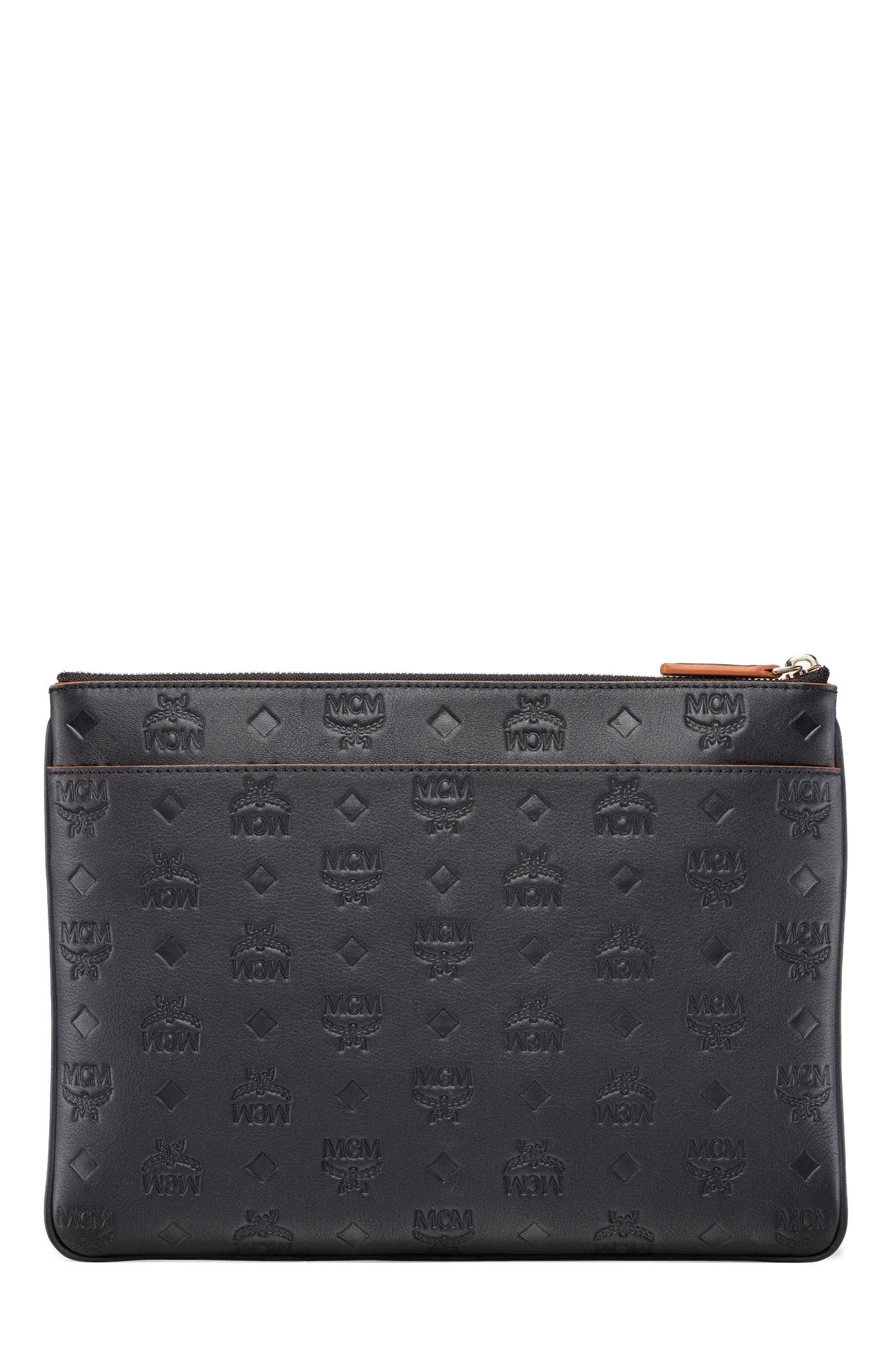 MCM Aren Crossbody Pouch in Monogram Leather, Alternate, color, Black