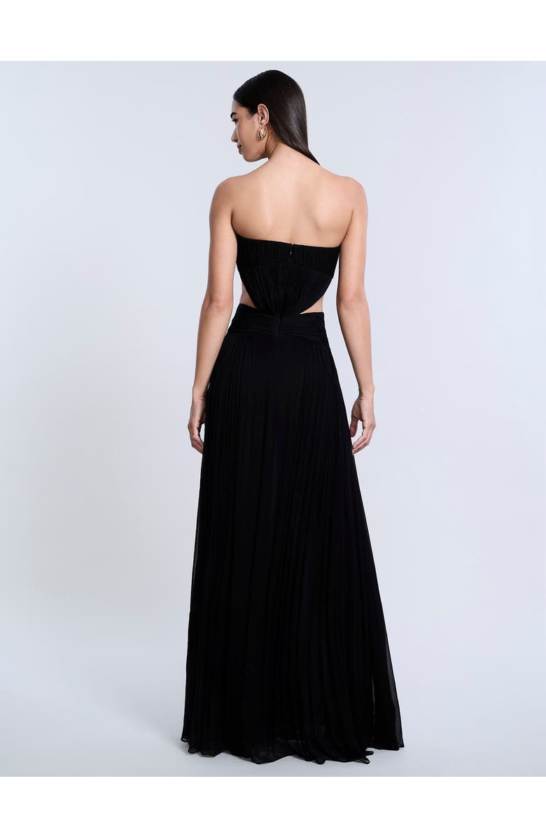 BCBGMAXAZRIA Cutout Shirring Bow Tie Gown, Alternate, color, Black