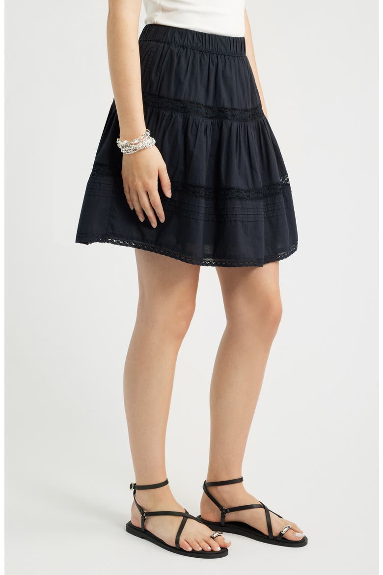 Lace Trim Cotton Miniskirt, Alternate, color, BLACK
