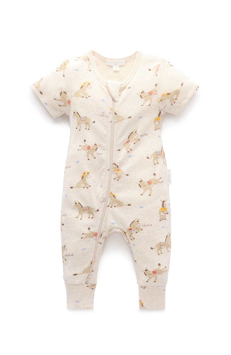 Purebaby Rib Short Sleeve Romper, Main, color, Si Senor Print