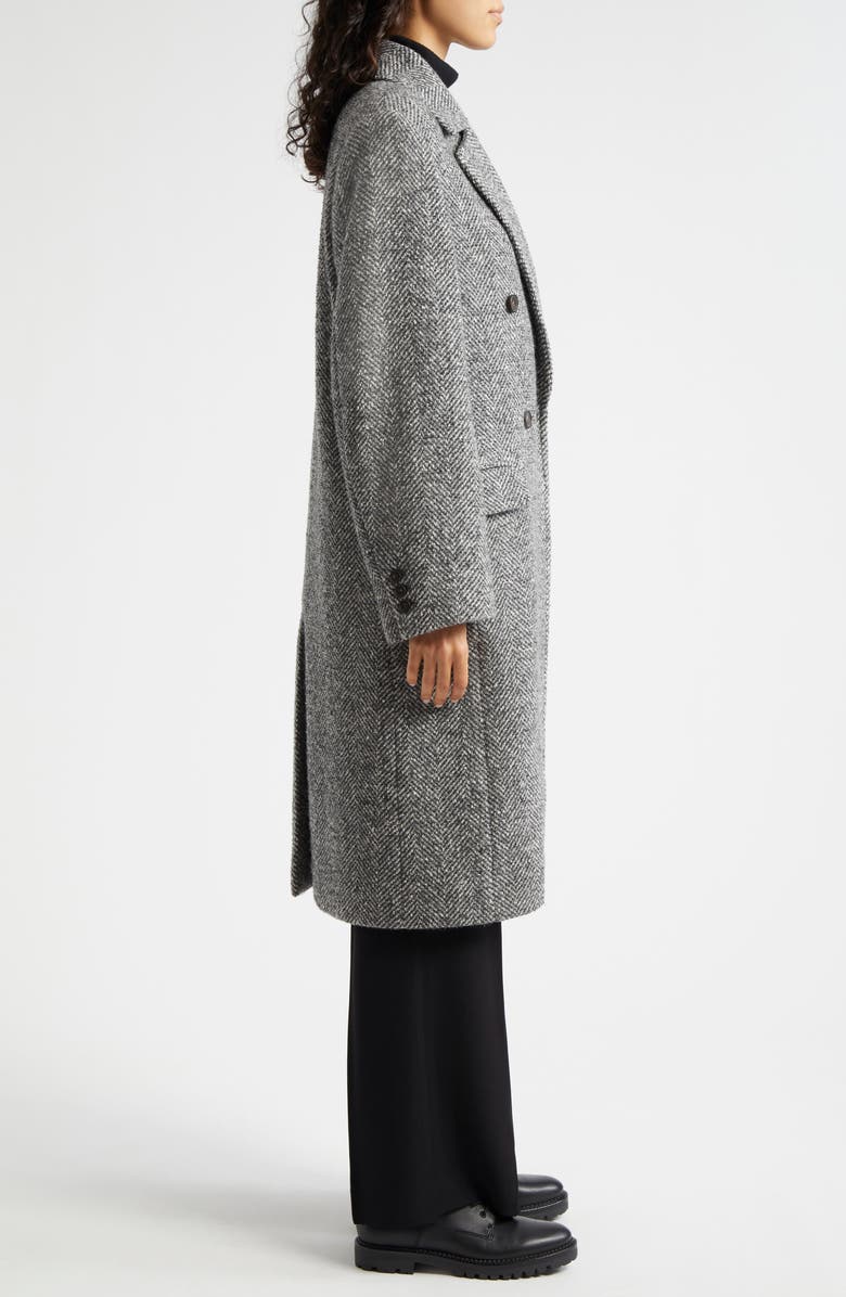 Vince Herringbone Tweed Double Breasted Coat, Alternate, color, Charcoal