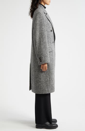 Herringbone Tweed Double Breasted Coat