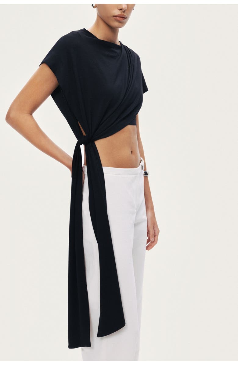 Nocturne Asymmetric Tie-Front Crop Top, Alternate, color, Black