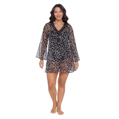Embroidered Long Sleeve Coverup Swim Dress