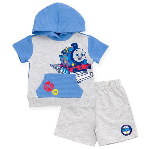 THOMAS & FRIENDS Short Sleeve Hoodie & Shorts Set in Light Blue /Oatmeal Heather  product