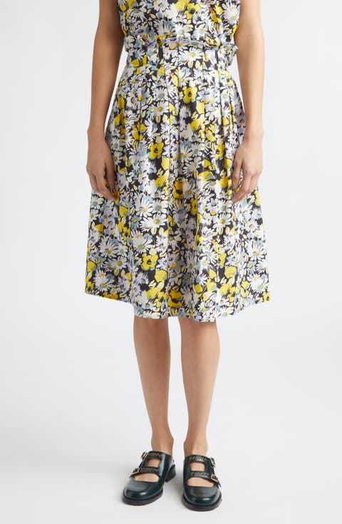 Pop Flowers Print High Waist Cotton Skirt