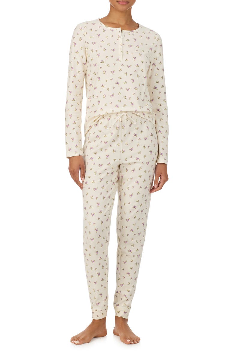 Henley Cotton Pointelle Pajamas, Alternate, color, ROSBUD PRINT