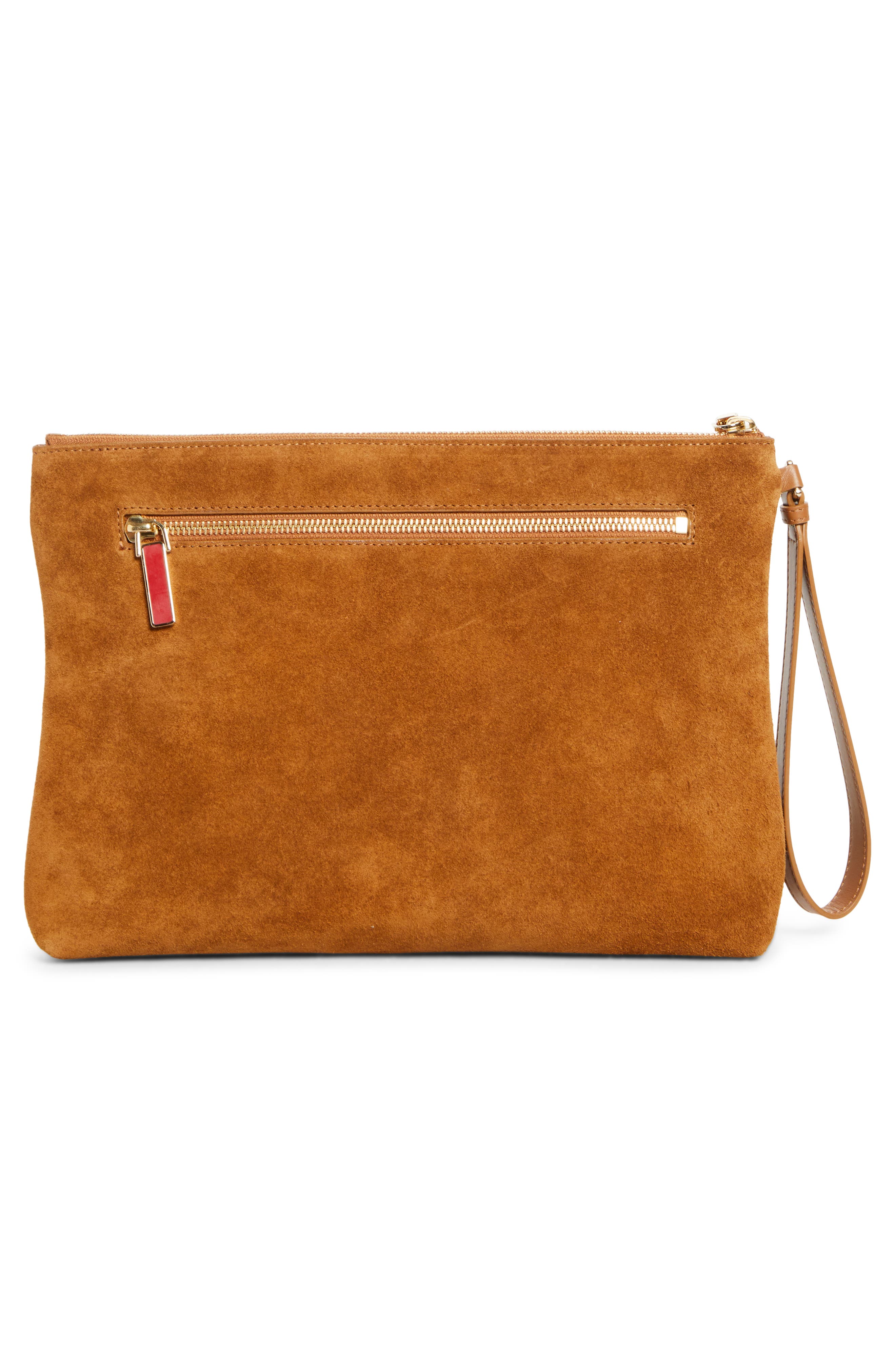 Christian Louboutin Funky Crosta Spikes Suede Wristlet, Alternate, color, Rhea/ Gold