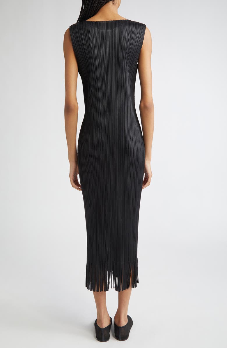 Pleats Please Issey Miyake Wave Pleated Sleeveless Midi Dress, Alternate, color, Black