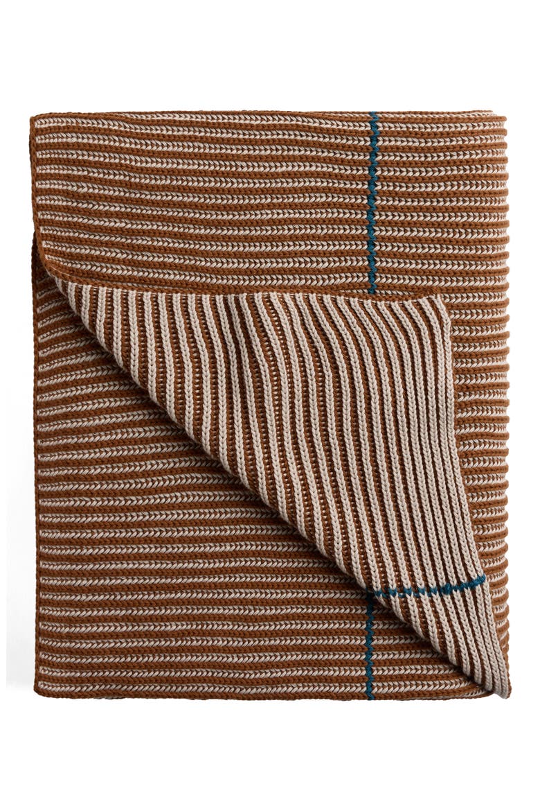 Two-Tone Organic Cotton Ribbed Throw Blanket, Main, color, BONE AND TOBACCO