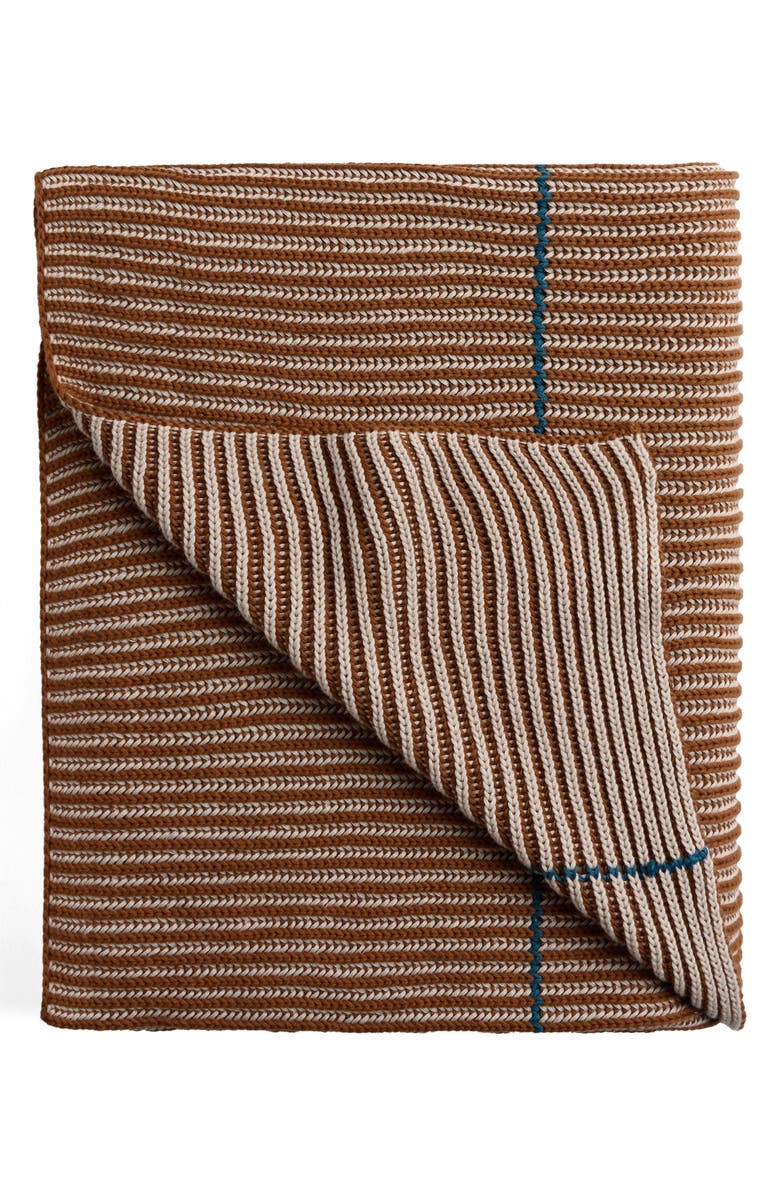 Parachute Two-Tone Organic Cotton Ribbed Throw Blanket, Main, color, Bone And Tobacco