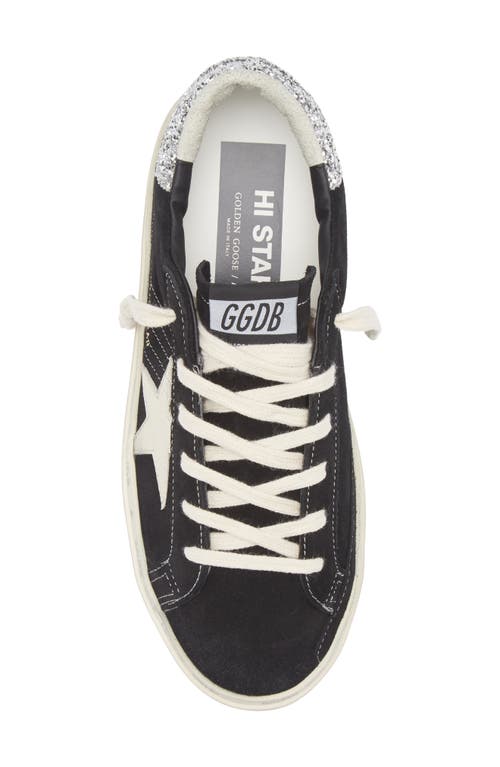 Golden Goose Hi-star Black Leather Laminated Star Sneaker In Black/ivory/silver