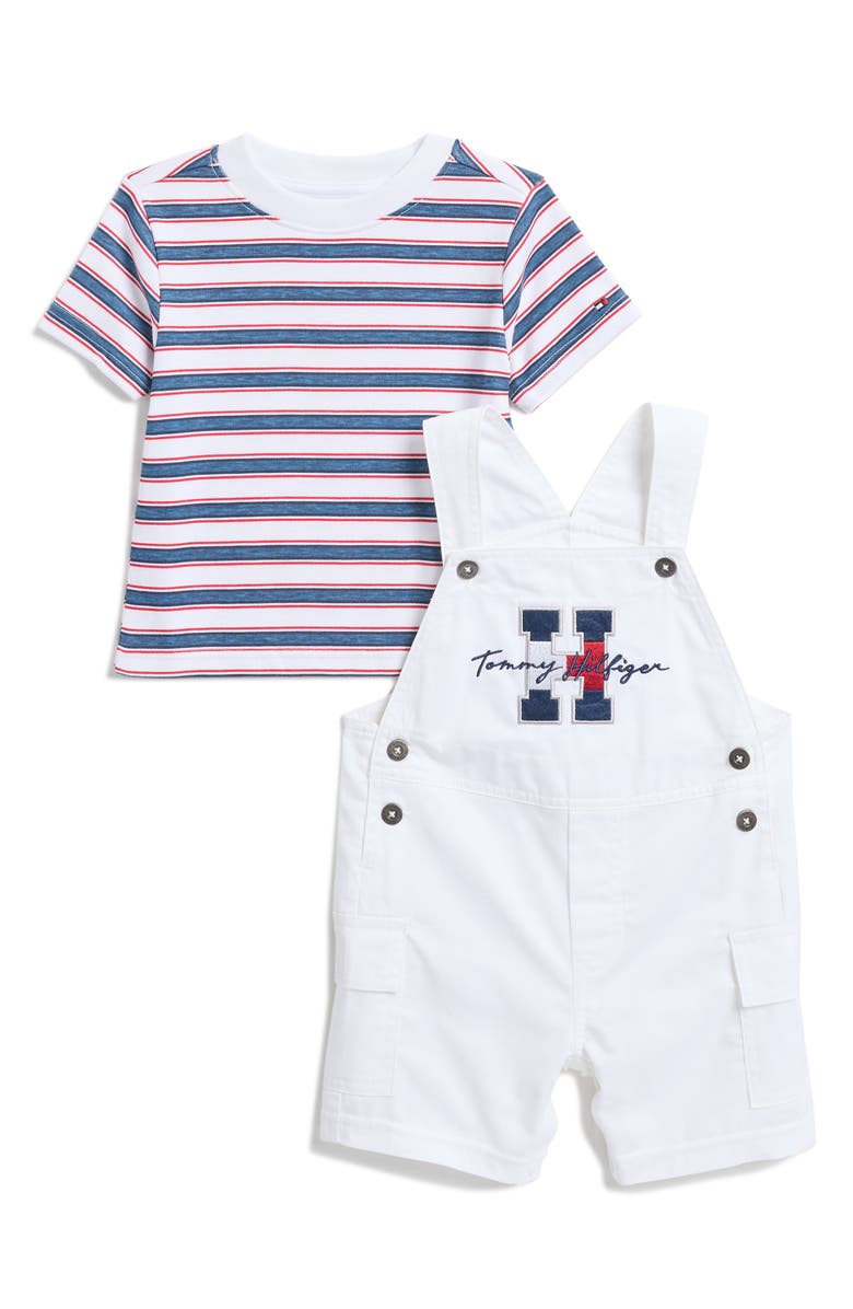 Tommy Hilfiger Striped T-Shirt & Overalls Set, Main, color, White