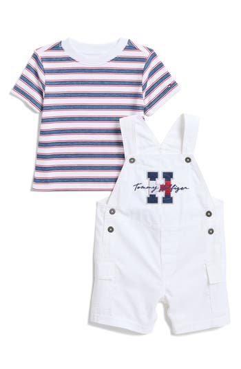 Tommy Hilfiger Striped T-shirt & Overalls Set In White