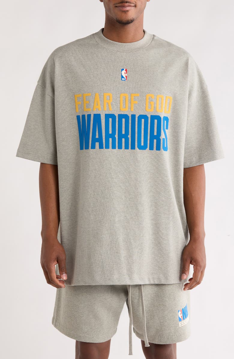 Fear of God Essentials x NBA '90s Fit Warriors Graphic T-Shirt, Main, color, Concrete Heather