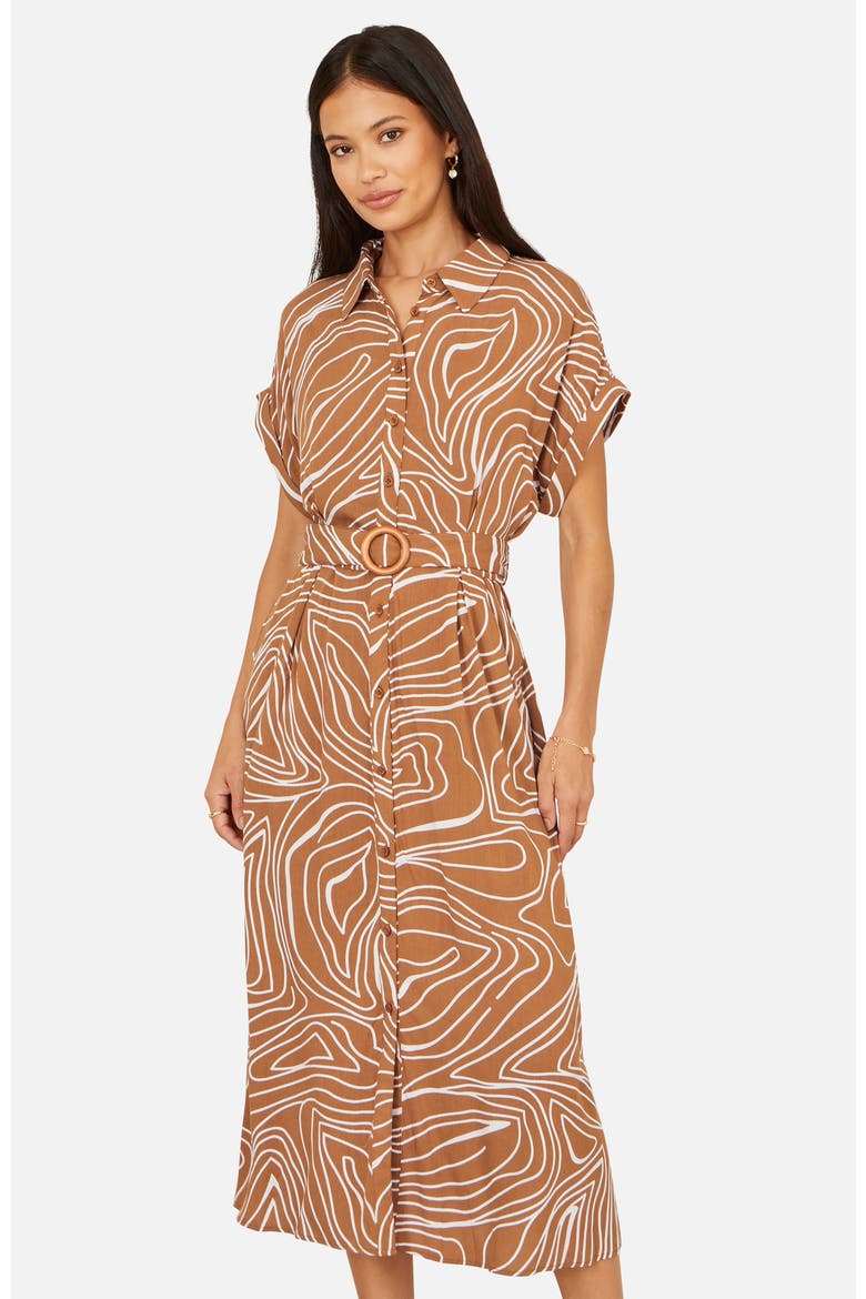 Abstract Swirl Print Relaxed Midi Dress, Main, color, Brown