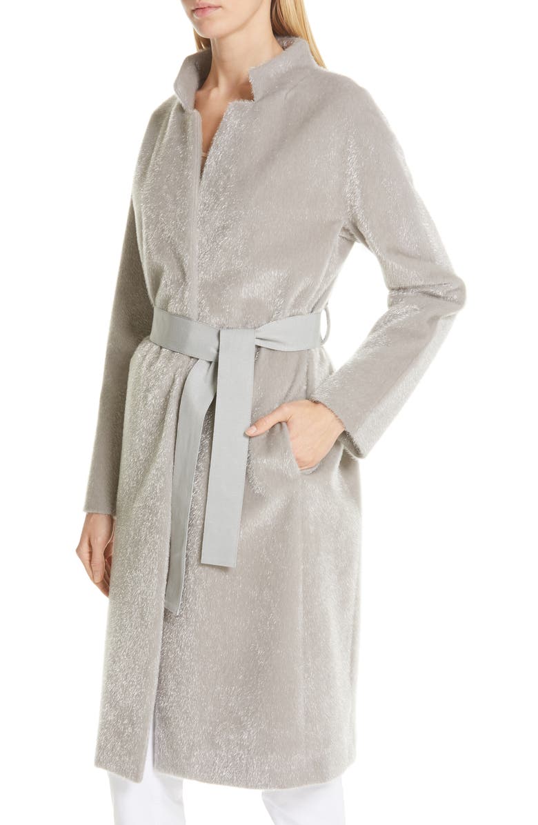 Herno Long Belted Shimmer Faux Fur Coat, Alternate, color, 