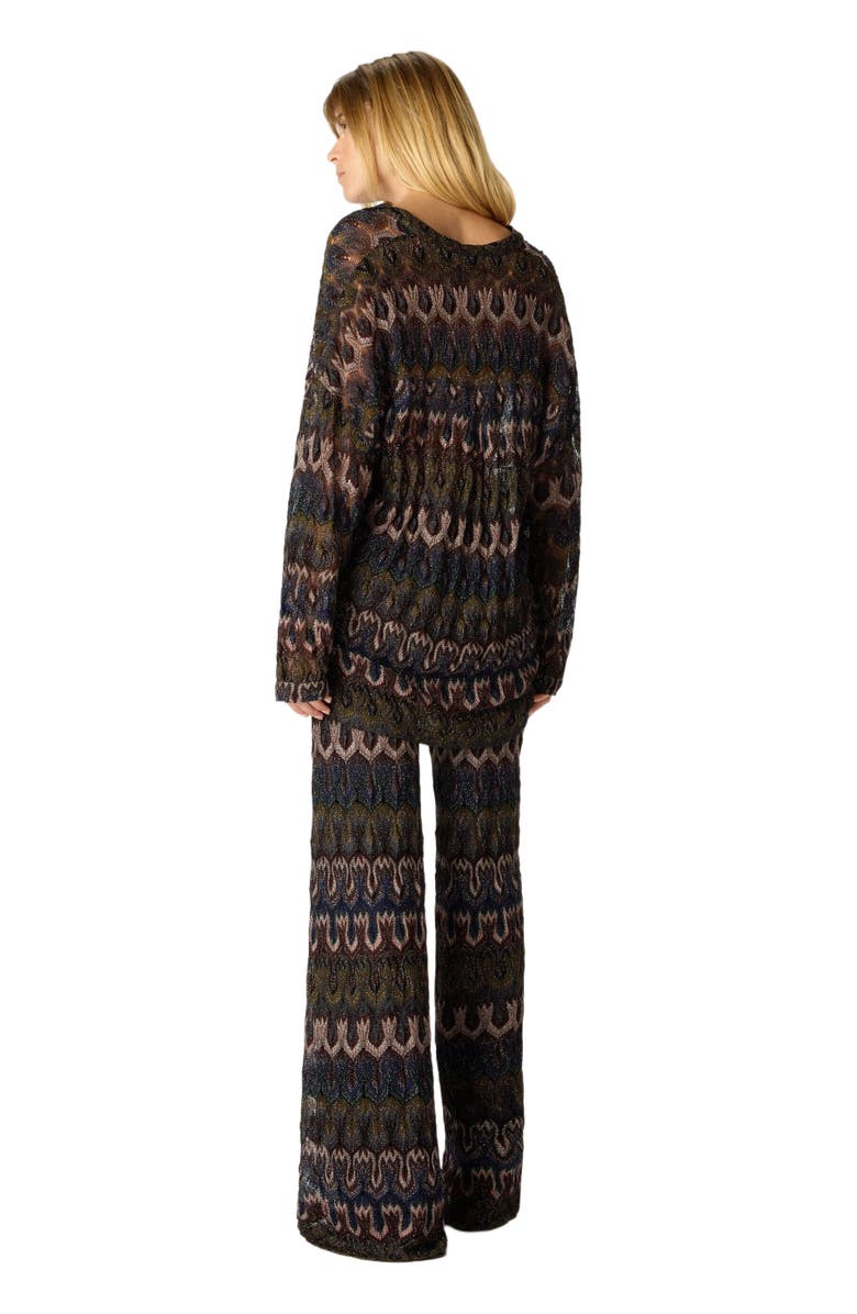 Missoni Viscose Lamé Blouse With Arabesque Motif, Alternate, color, Green& Brown