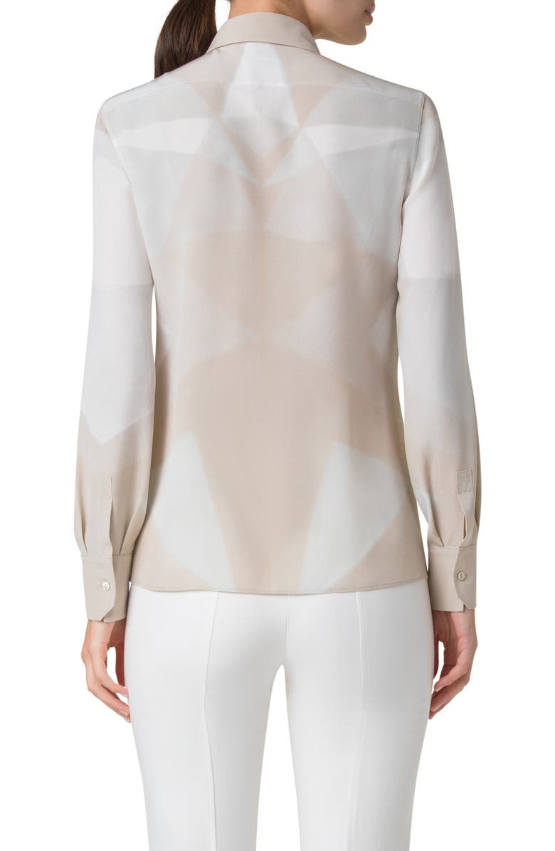 Akris Chiaroscuro Print Silk Crepe Button-Up Shirt, Alternate, color, Greige