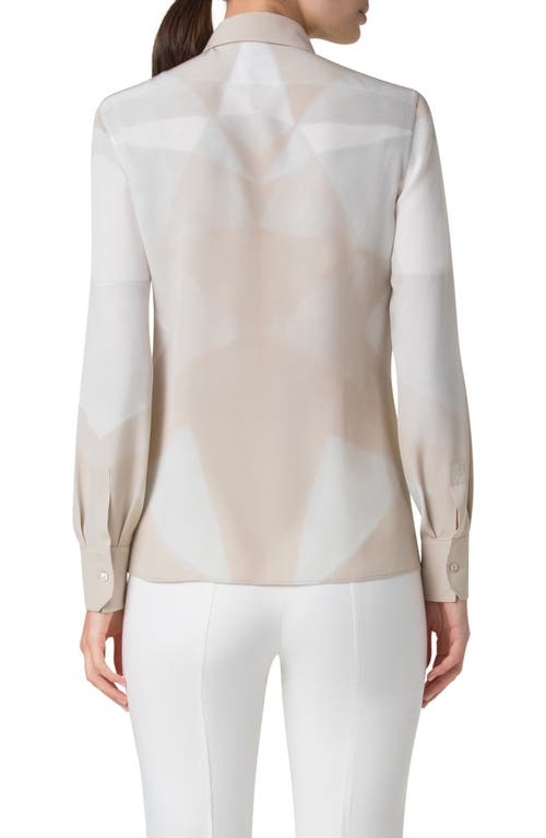 Shop Akris Chiaroscuro Print Silk Crepe Button-up Shirt In Greige