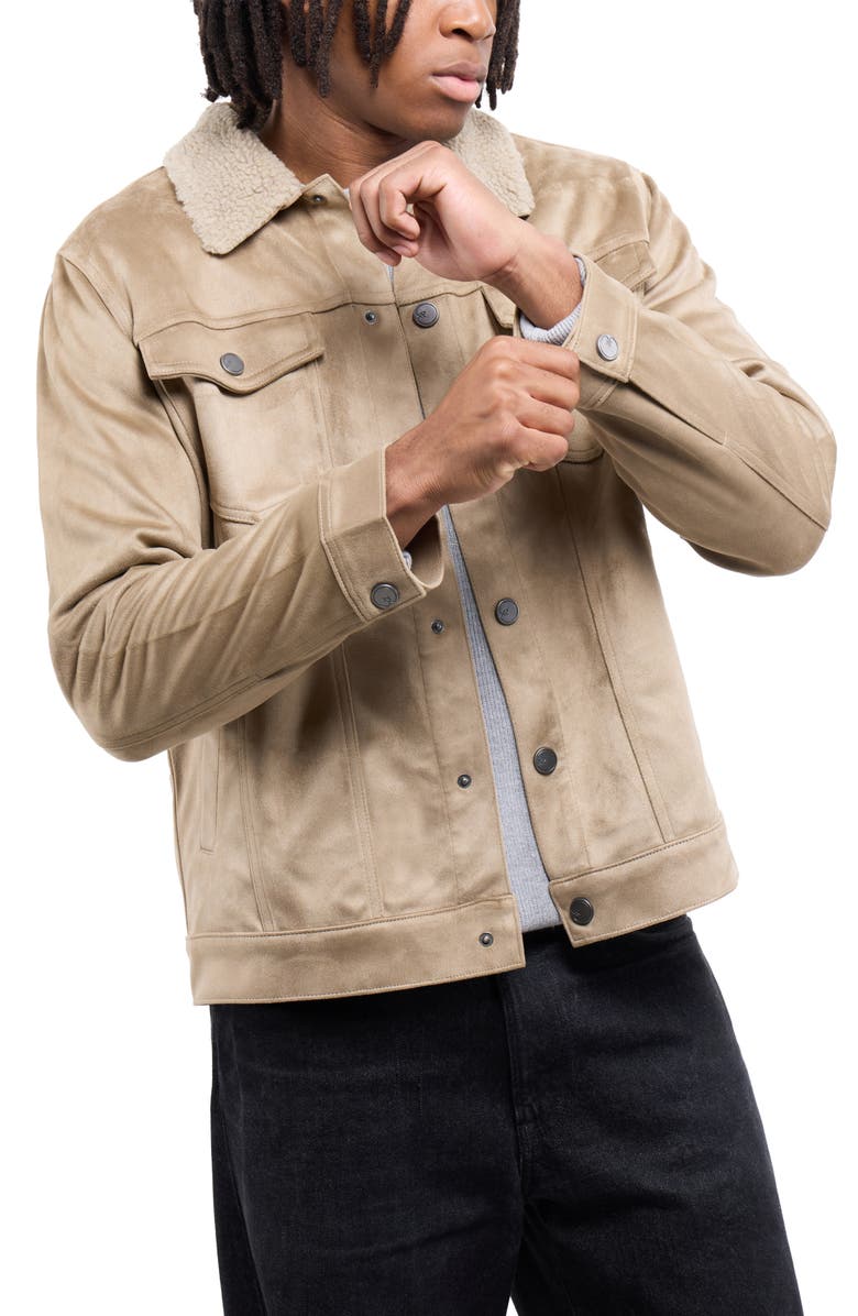 XRAY Faux Fur Collar Faux Suede Jacket, Alternate, color, Tan