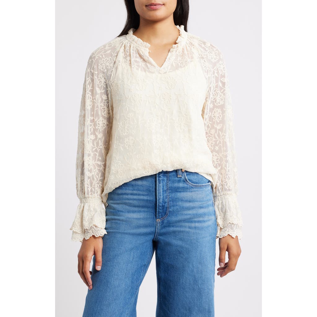 Wit & Wisdom Floral Embroidery Mesh Top In White