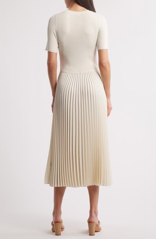 Hugo Boss Boss Fadridi Rib & Pleated Midi A-line Dress In Soft Cream
