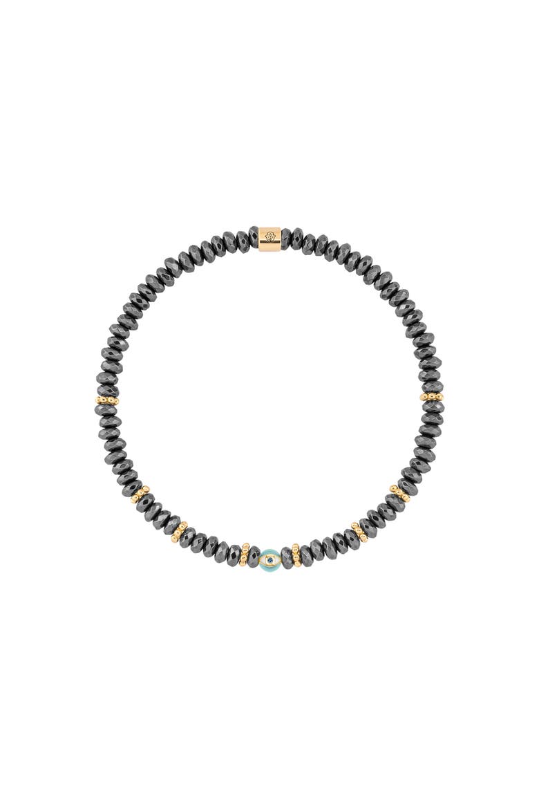 Hematite Evil Eye Beaded Women's Charm Bracelet - Earth Guardian, Main, color, Dark grey/gold/turquoise/white