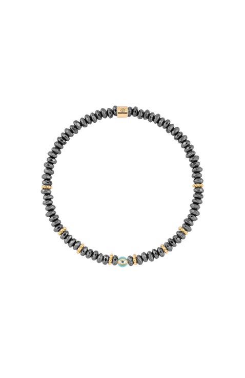 Hematite Evil Eye Charm Beaded Bracelet Earth Guardian
