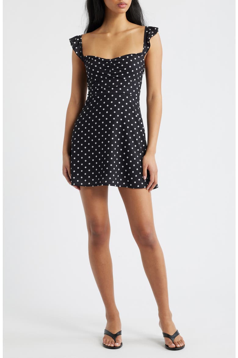 Landon Polka Dot Print Minidress, Alternate, color, BLACK / POLKA DOT