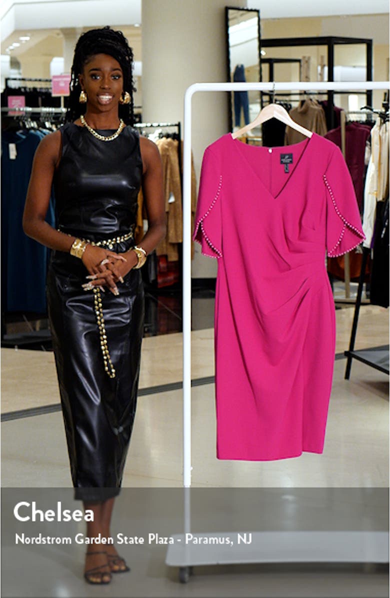 Pleated Imitation Pearl Trim Crepe Sheath Dress, sales video thumbnail