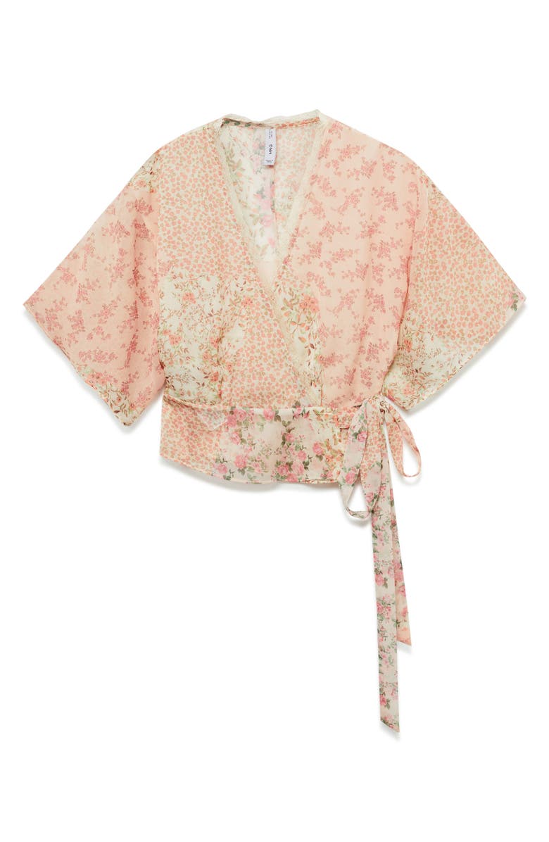 MANGO Floral Fluttery Sleeve Wrap Top, Main, color, 