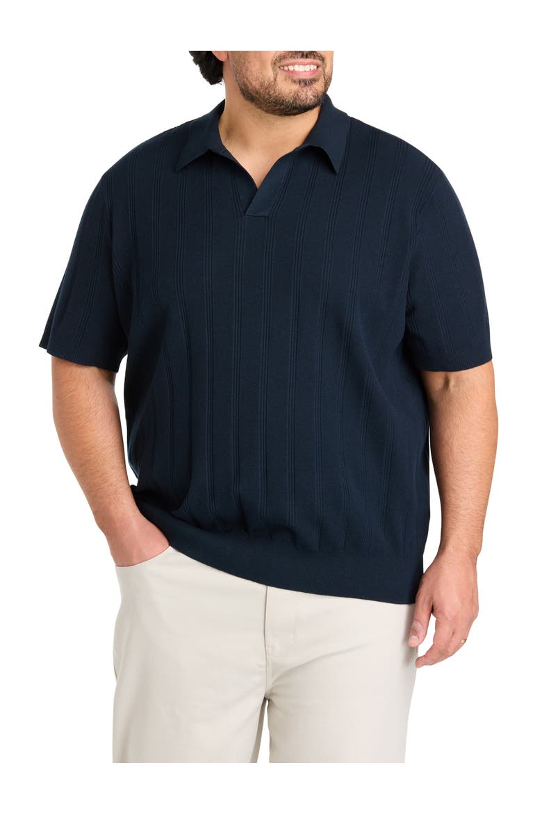 Big & Tall Mesh Striped Sweater Polo Shirt, Main, color, DARK SAPPHIRE