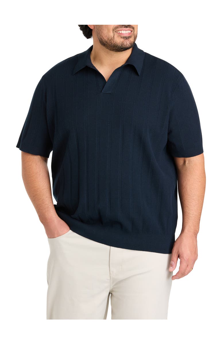 Perry Ellis Big & Tall Mesh Striped Sweater Polo Shirt, Main, color, Dark Sapphire