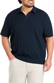 Perry Ellis Big & Tall Mesh Striped Sweater Polo Shirt