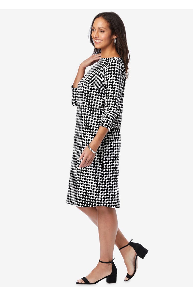 Jessica London Stretch Cotton Boatneck Shift Dress, Alternate, color, White Houndstooth