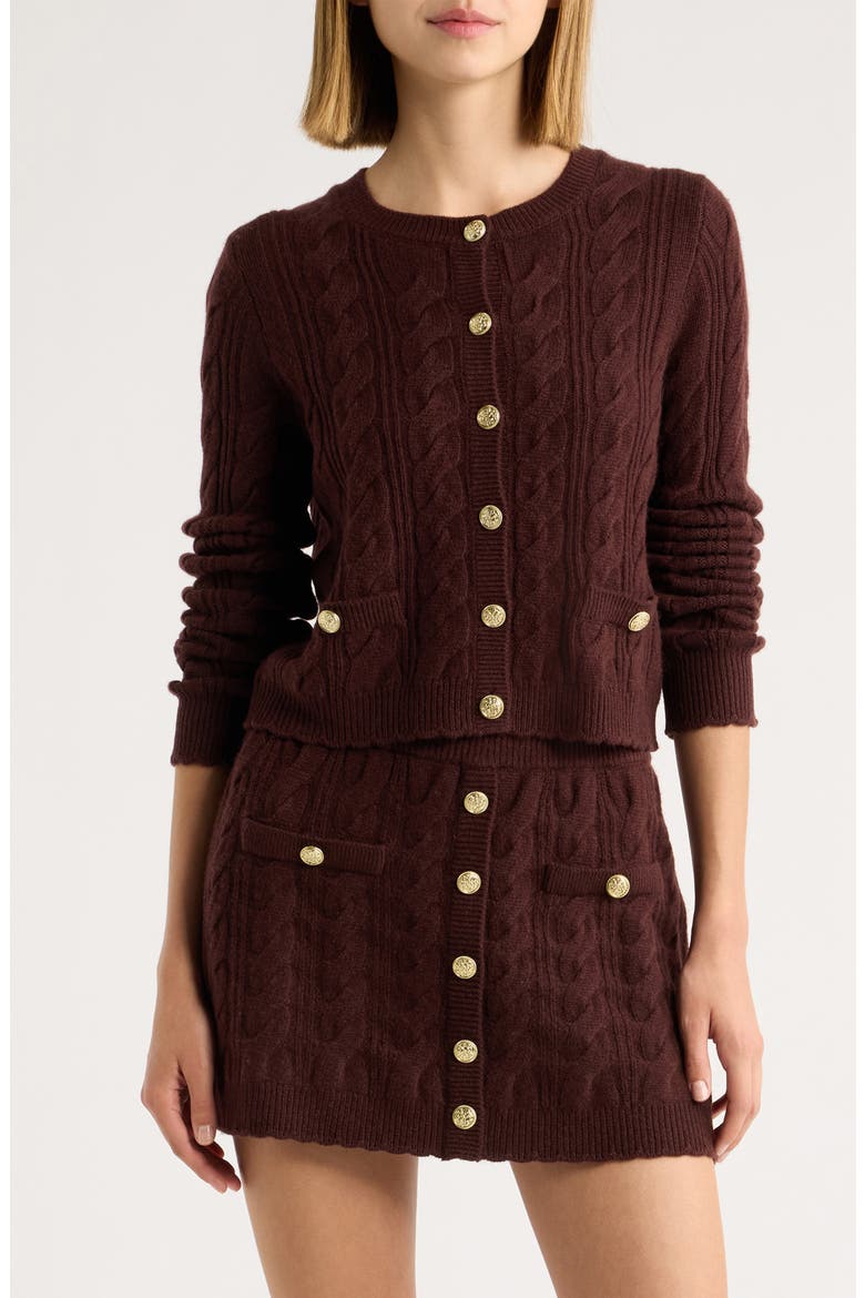 Eugenie Cable Knit Wool & Cashmere Cardigan, Main, color, CINNABAR