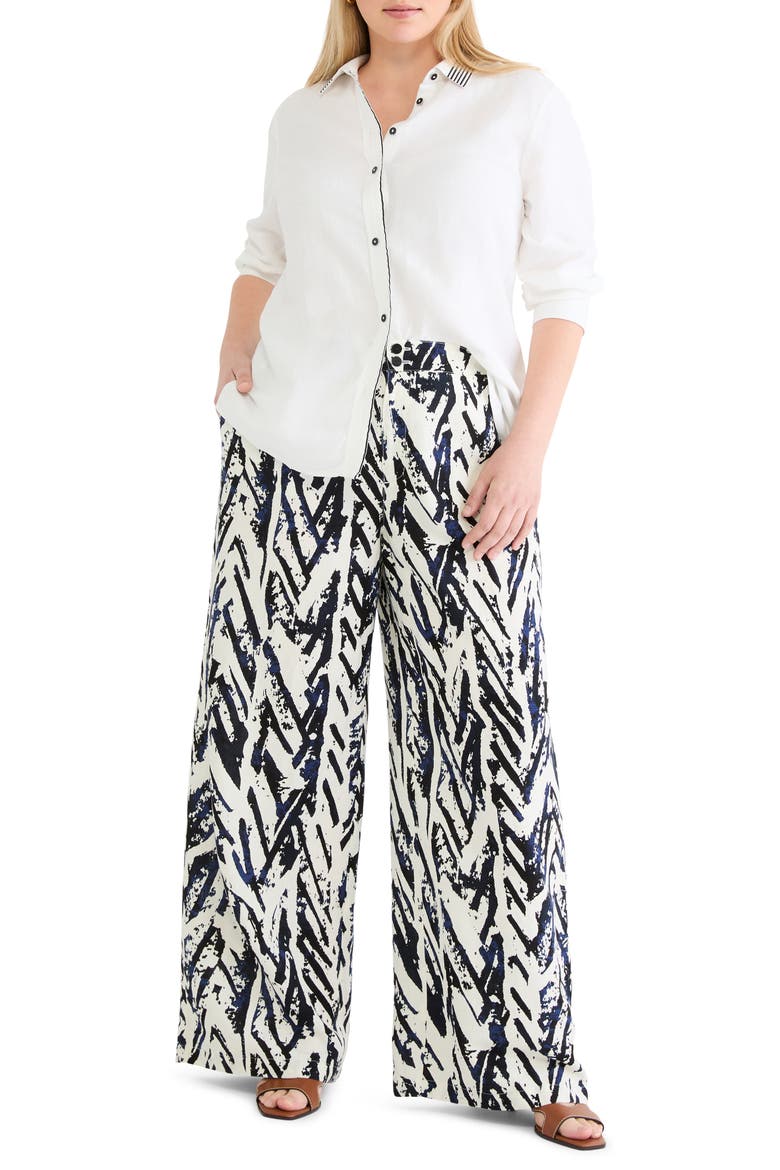 Indigo Crosshatch Linen Blend Wide Leg Pants, Alternate, color, INDIGO MULTI