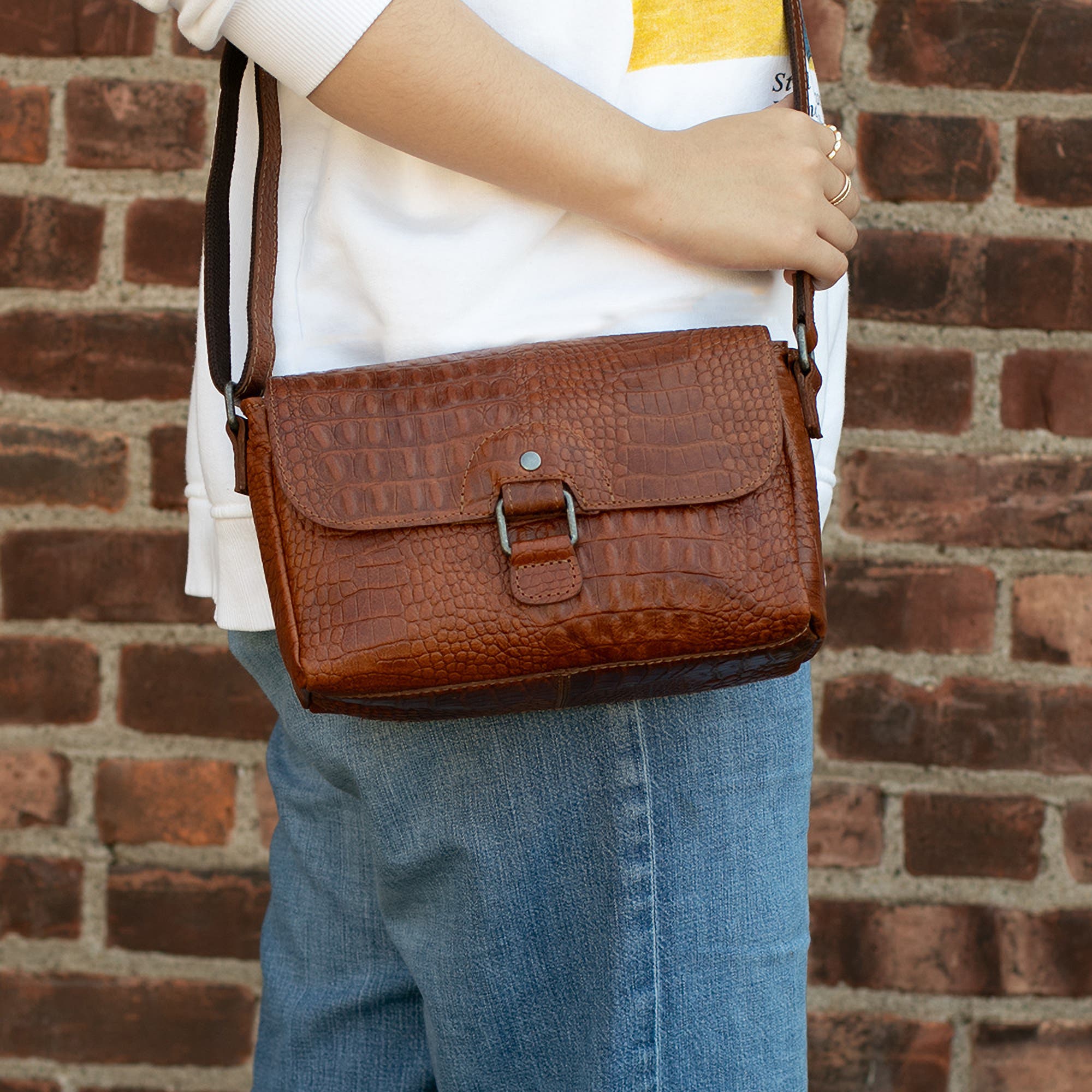 Hornback Croco Emma Petite Crossbody Bag, Alternate, color, Honey