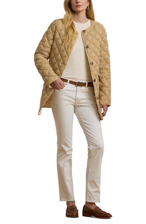 Ralph Lauren Lauren Contrast Lining Quilted Puffer Jacket In Sand Dune