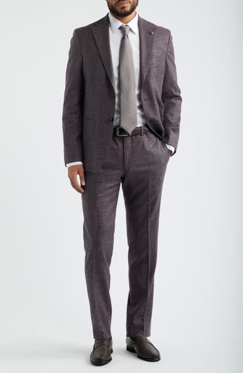 Midland Contemporary Fit Mauve Slub Woll Blend Suit