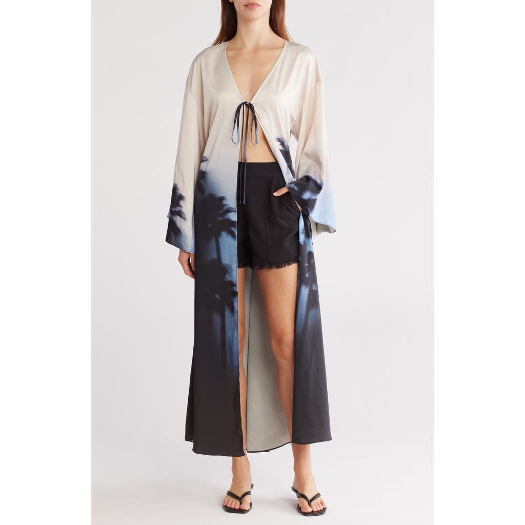 Simkhai Pascal Printed Satin Maxi Dress In Hazy Palm Print