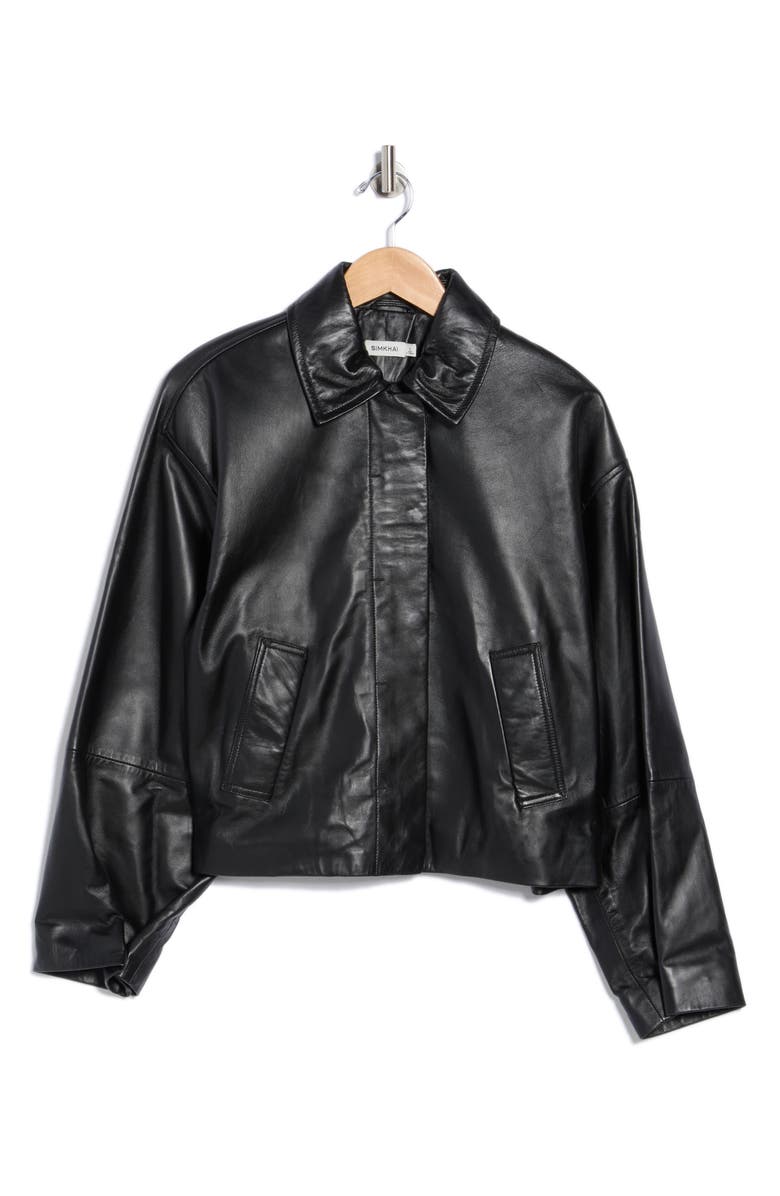 Simkhai Everli Crop Leather Jacket, Main, color, Black
