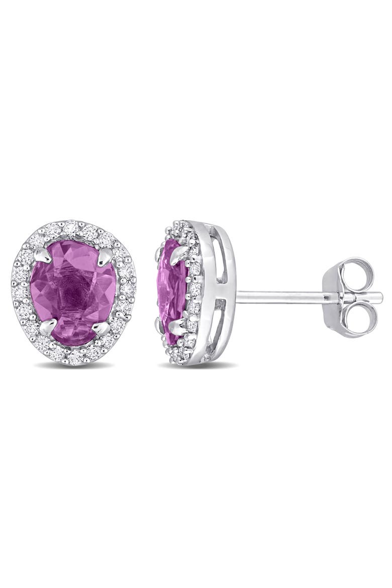 Purple Sapphire & Diamond Halo Earrings 14K, Main, color, Purple Sapphire