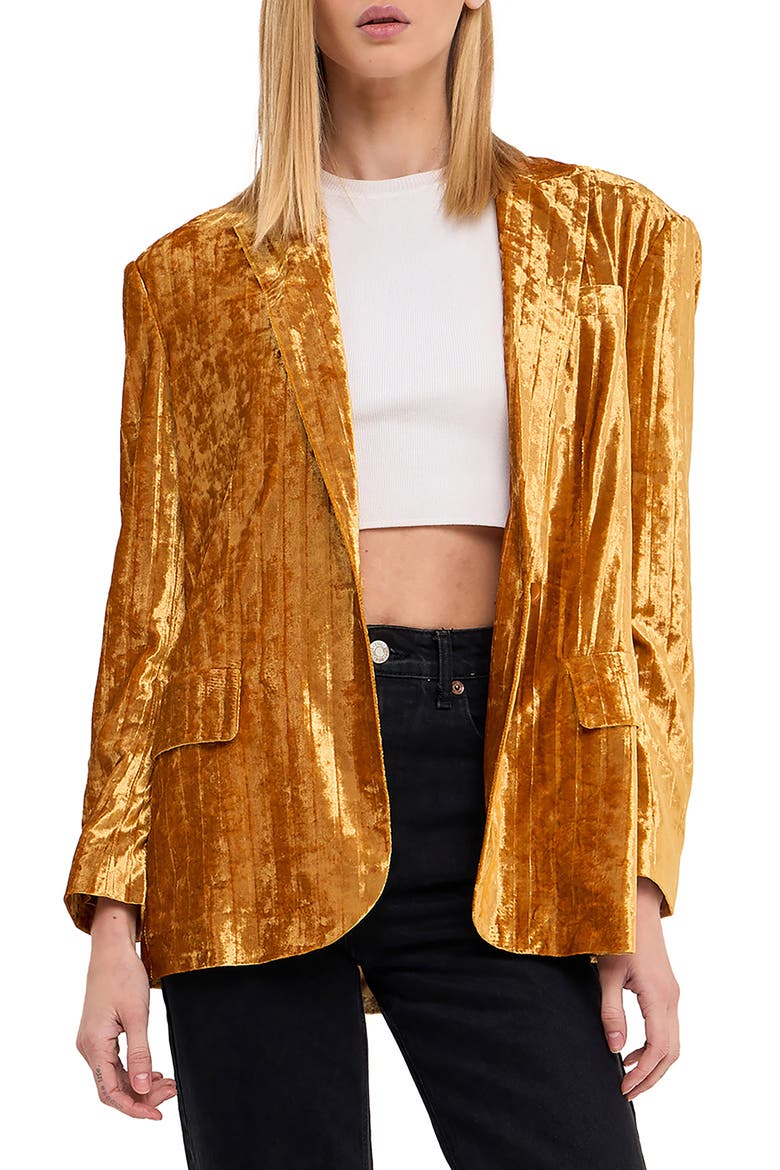 Pleated Crushed Velvet Blazer, Main, color, GOLD