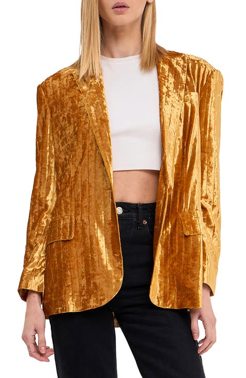 Pleated Crushed Velvet Blazer
