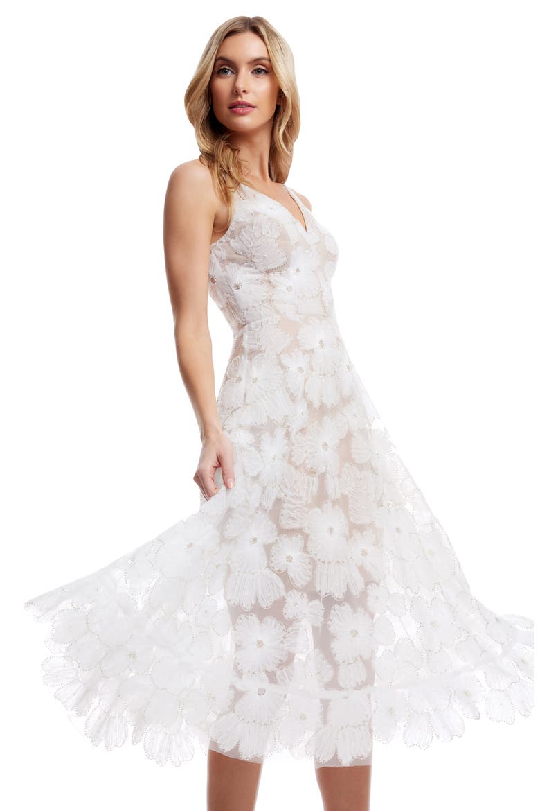 Blair Beaded Floral Cocktail Midi Dress, Alternate, color, WHITE/ SAND