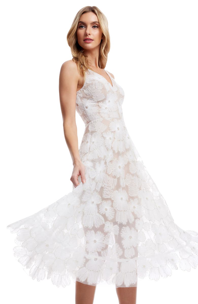 Dress the Population Blair Beaded Floral Cocktail Midi Dress, Alternate, color, White/ Sand