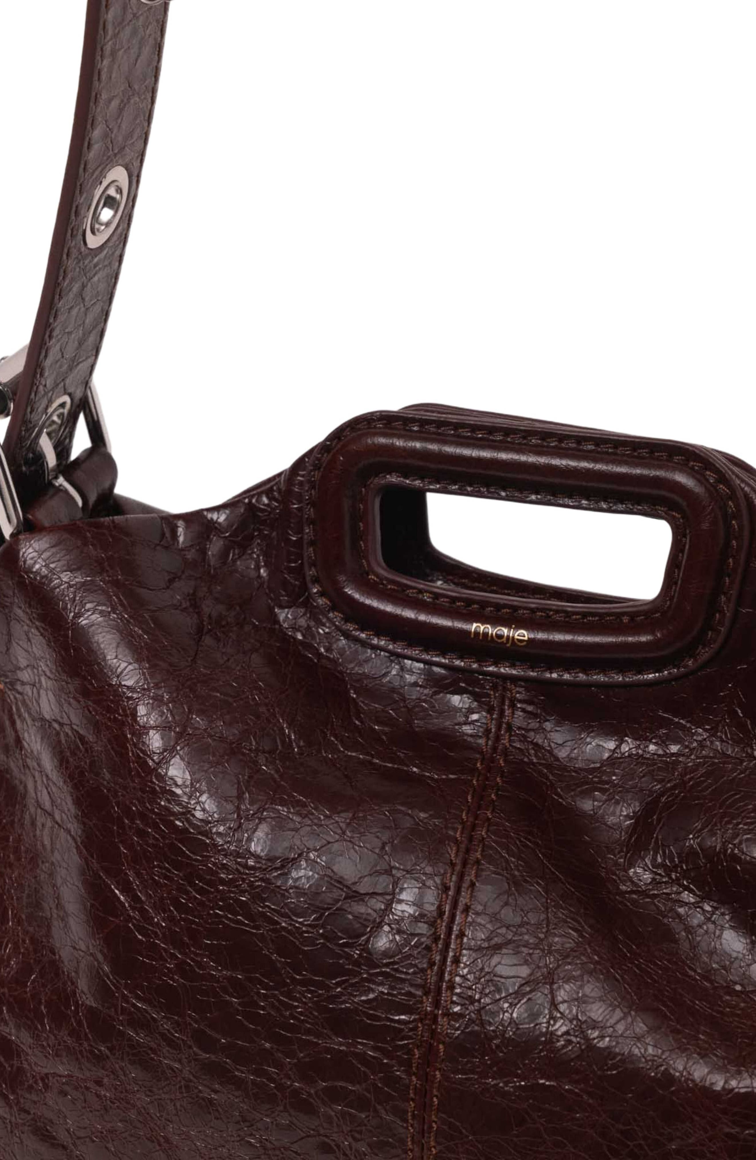 maje Crackled leather Miss M bag, Alternate, color, Dark Brown