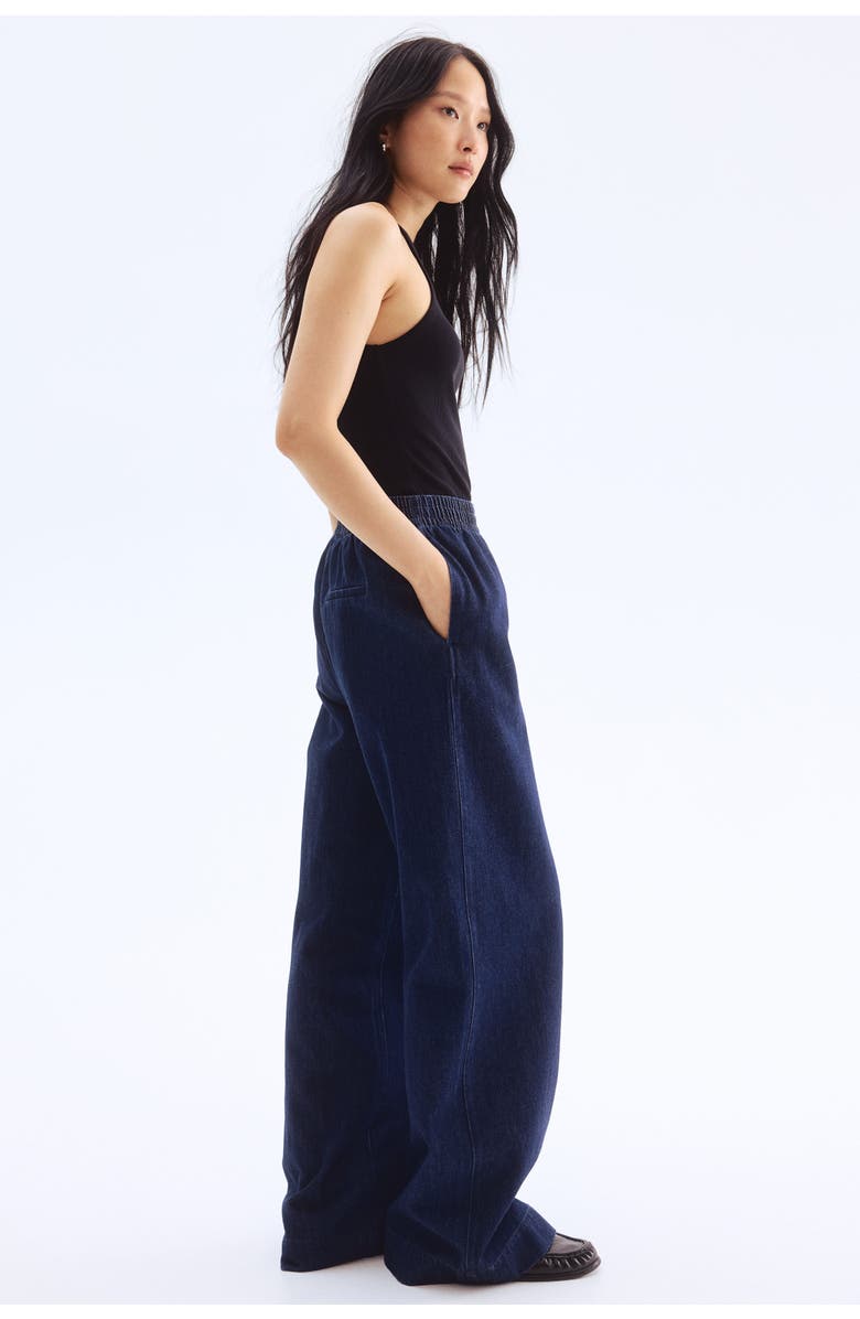 H&M Pull-on Denim Trousers, Alternate, color, Dark Denim Blue